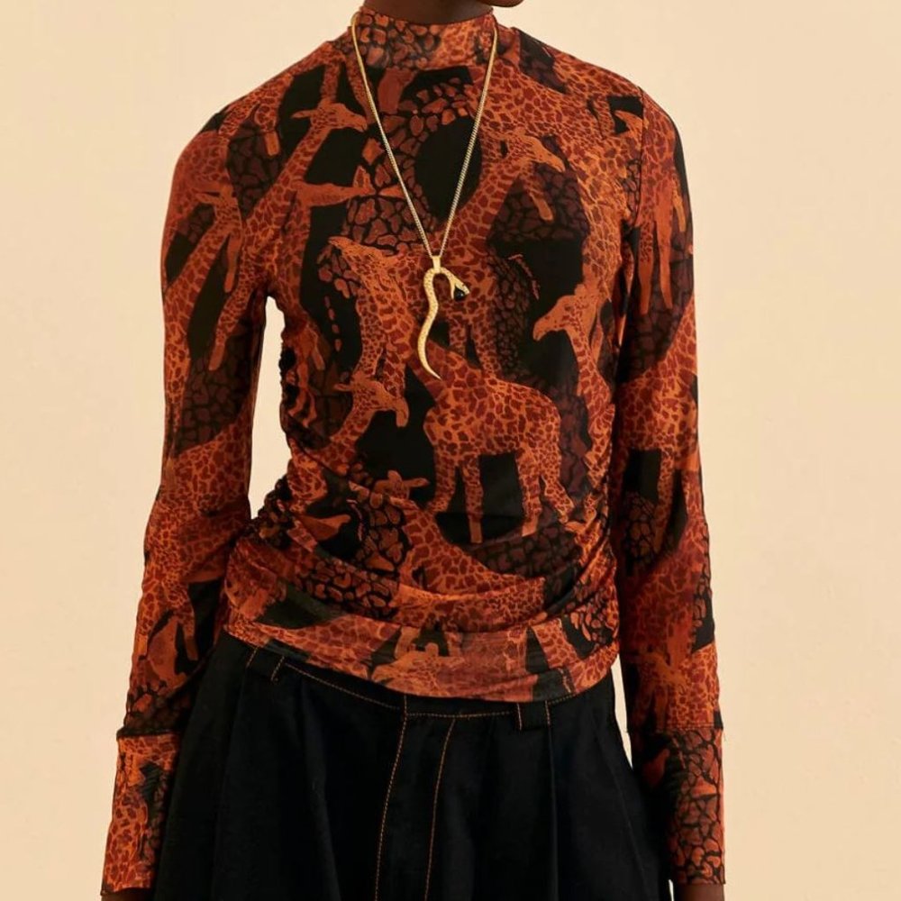Farm Rio Black Giraffes Tulle Blouse